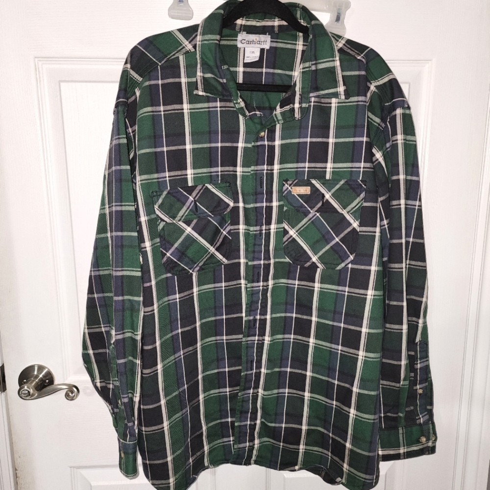 Vintage Carhartt Mens 2XL Flannel Long Sleeve Shirt Heavyweight Plaid